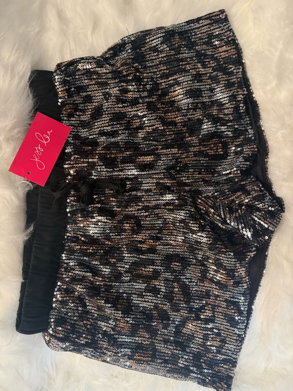 Sequin Leopard Print Party Shorts - Black & Gold